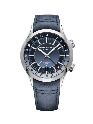 Raymond Weil Freelancer GMT Blue Leather Watch 41mm - 2761-STC-50001