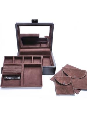 Leanschi jewellery 2 level box/2 pouches/brown
