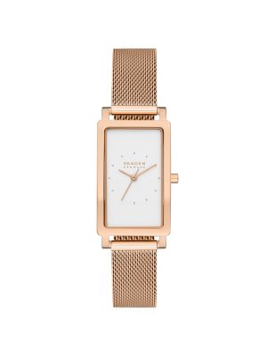 Skagen Hagen Lille Three-Hand Rose Gold Stainless Steel Mesh Tank Watch - SKW3095