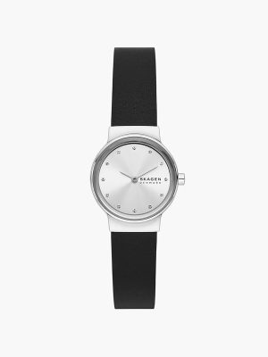 Skagen Freja Lille Two-Hand Black Leather Watch - SKW3119