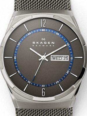 Alternative view of Skagen Melbye Titanium and Charcoal Steel Mesh Day-Date Watch - SKW6078
