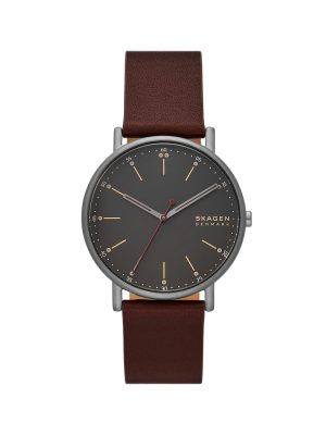 Skagen Signatur Three-Hand Cherry Wood Leather Watch - SKW6860